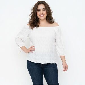 Off-Shoulder White Peasant Michael Kors Top